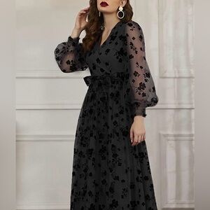 ChicWish Elegant Black Floral Dress